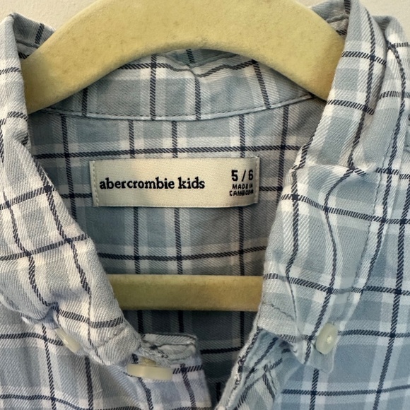 Abercrombie Boys Long Sleeve Plaid Button-Down Shirt — Blue, Navy & White - Picture 2 of 3